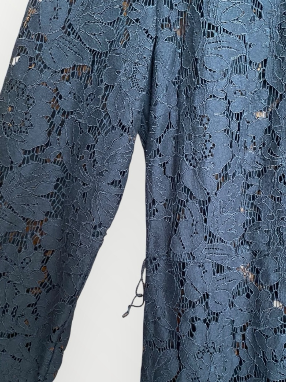 Zara Black Lace Collared Waist Tie Long Dress Size L - Picture 11 of 13